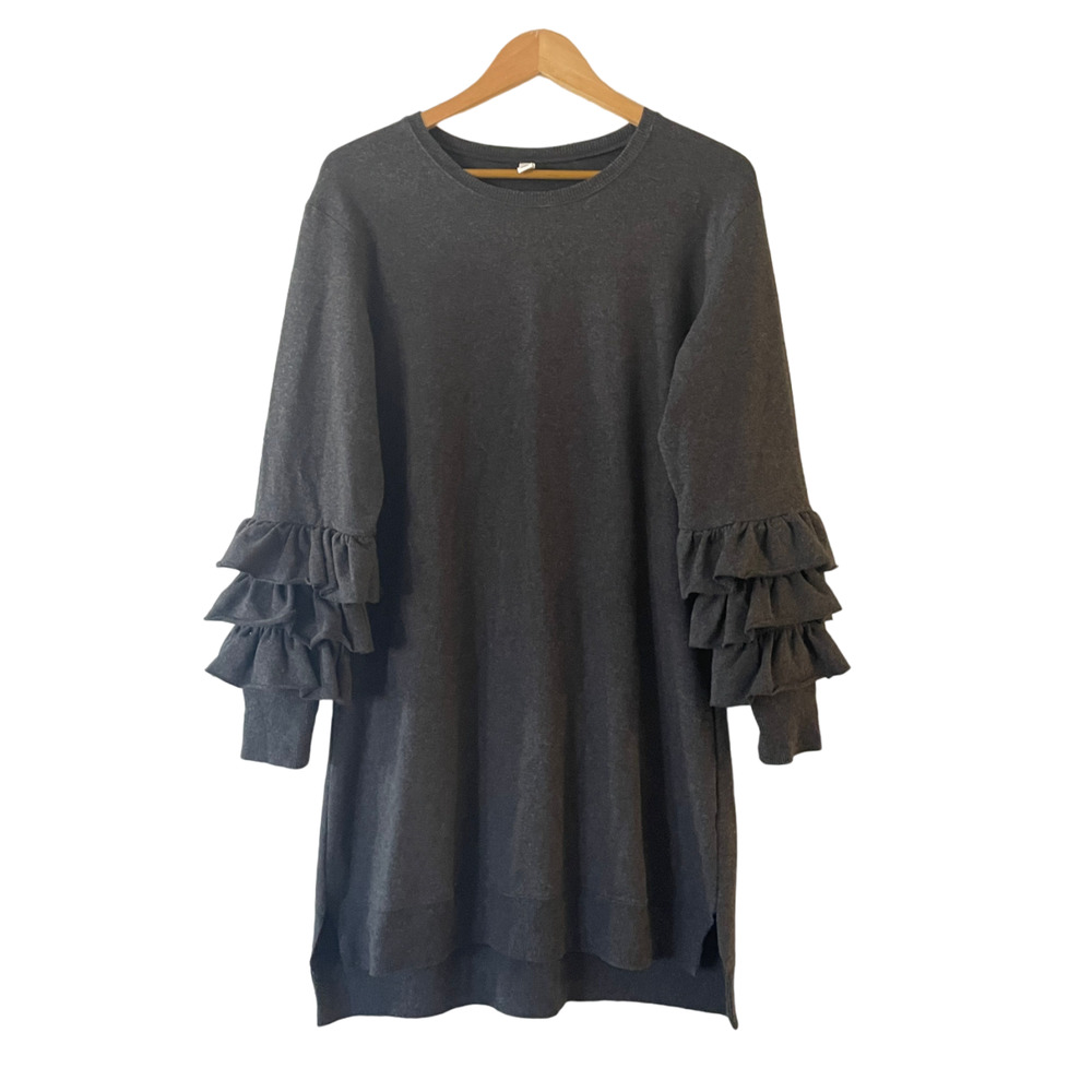 BP Nordstrom Charcoal Grey Ruffle Tiered Sleeve Mini Dress Tunic Sweatshirt S